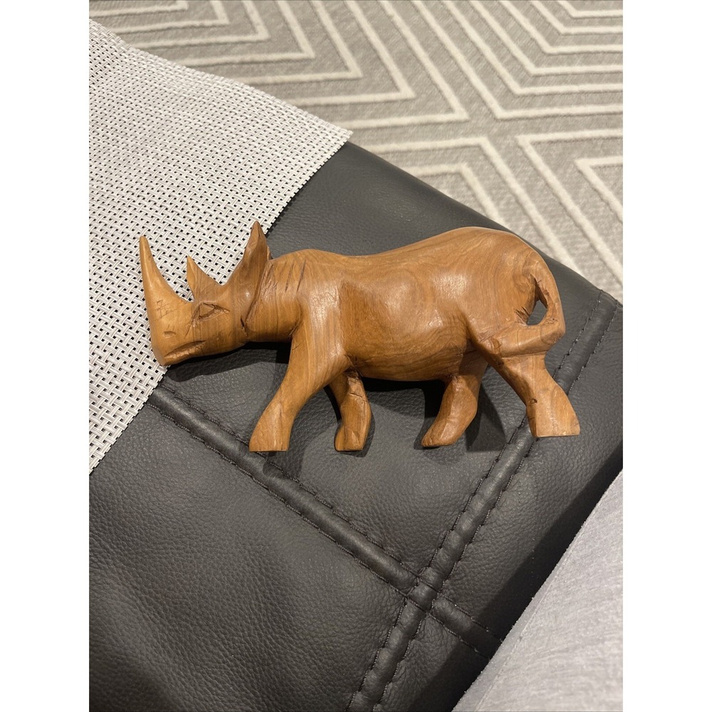 Hand Carved Vintage Wood Rhino‎ figure